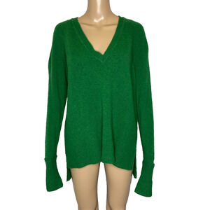 Women's Medium J.Crew Woven Soft Yarn Green V-Neck Oversized Sweater